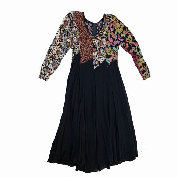 Vintage Patchwork Black Maxi Dress - Picture 3 of 16